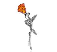 Broche En Argent Avec Rose Et Ambre Fabriquée À La Main En Union Européenne