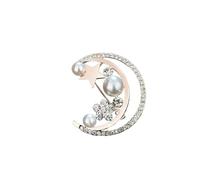 Broche en argent, broche en perles, broches et épingles for femmes, broche élégante en strass et perles de lune for femmes, épingles à revers en forme d'étoile et de croissant en cristal, bijoux à la