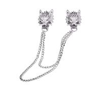 Broche en chaîne de loup pour homme, broche de costume, collier décoré tête de loup, accessoires de chemise, Silver, Métal