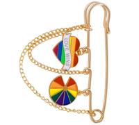 Broche en chaîne en forme de cœur arc-en-ciel, accessoire de bijoux à la mode pour femmes et filles, décoration de tenue, broche en chaîne d ' amour