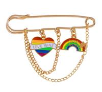 Broche en chaîne en forme de cœur arc-en-ciel, accessoire de bijoux à la mode pour femmes et filles, décoration de tenue, broche en chaîne d ' amour