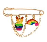 Broche en chaîne en forme de cœur arc-en-ciel, accessoire de bijoux à la mode pour femmes et filles, décoration de tenue, broche en chaîne d ' amour