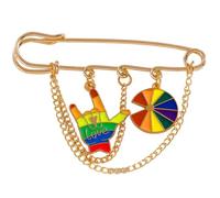 Broche en chaîne en forme de cœur arc-en-ciel, accessoire de bijoux à la mode pour femmes et filles, décoration de tenue, broche en chaîne d ' amour