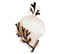 Broche en coquillage de corail combinant perles et techniques de vernis goutte à goutte finition émaillée Insigne de revers perles Accent Accessoire polyvalent Broche pour femme