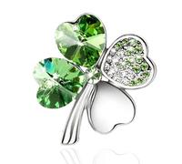 Broche en Cristal Vert, Broche en Cristal de Trèfle Porte-Bonheur à Quatre Feuilles, Épingles en Émail Trèfle, Broche de La Saint-Patrick pour Femmes et Filles