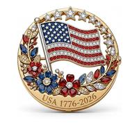 Broche en émail 2026 pour 250e anniversaire des États-Unis, 1776-2026 - Badge étoile florale patriotique, épinglette drapeau américain, accessoire décoratif classique pour veste, chapeau et tenue