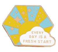 Broche en émail avec citations à thème, « Never Give Up » et « Live in the Present », Klein, Métal non précieux