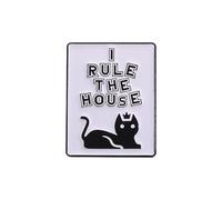 Broche en émail avec inscription « I Rule The House » - Chat portant une couronne - Noir - Pour sacs à dos - Sans pierre précieuse - Sans pierre précieuse, Acier inoxydable, Pas de gemme