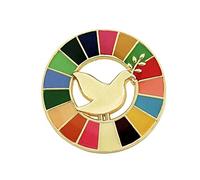 Broche en émail colombe de la paix des Nations Unies avec 17 couleurs pour objectifs de développement durable représentant des motifs géométriques, 3.05 cm, Métal, Pas de pierre précieuse