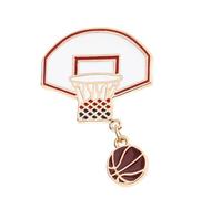 Broche en émail doré avec cadre de basket-ball, 2,9 x 1,4 cm, rouge et blanc