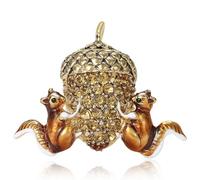 Broche en émail en forme d'écureuil en forme de gland avec strass champagne, épingle vintage pour homme et femme, conte de fées de la forêt, couleur durable et sécurisée pour manteau de costume