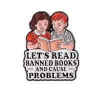 Broche en émail Let's Read Banned Books And Cause Problems - 2,5 x 3 cm - Amusante - Activiste - Accessoire littéraire pour vestes, sacs, amateurs de livres et collectionneurs