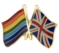 Broche en émail LGBTQ Rainbow Pride UK Royaume-Uni Grande-Bretagne Angleterre Anglais Drapeau national croisé Amitié Amour Alliance Alliés 2,5 cm, 1 Inch, Émail, émail