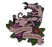 Broche en émail pour malade mental, épaissie, possum et fleurs, unisexe, en alliage d'acier, sans pierre précieuse, Acier allié, Sans pierre précieuse