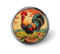 Broche en émail représentant un coq debout sur une souche d'arbre, à porter comme épinglette ou badge sur un sac à dos ou un chapeau. Motif mignon et amusant, 2,5 cm.