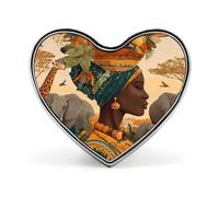 Broche en émail représentant une femme africaine de la savane et un animal, avec un cœur, pour sacs à dos et chapeaux (2,5 cm).