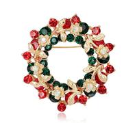 Broche en forme d'aiguille pour sapin de Noël, bonhomme de neige, traîneau, clochette, pingouin, Pierre Verre Pierre Émail Verre, Zircone cubique Agate Obsidienne