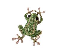 Broche en forme d'animal à la mode avec cristaux verts - Grenouilles étincelantes - Accessoires tendance pour femmes - Bijoux - Broche grenouille pour femme, taille unique, Comme décrit