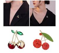 Broche en forme de cerises fruitées étincelantes en oxyde de zirconium vert brillant pour les amateurs de mode - Accessoire pour une tenue élégante, taille unique, Comme décrit