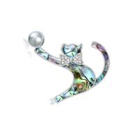 Broche en forme de chat avec coquillage naturel et accents de cristal pour une amélioration polyvalente de la tenue, accessoire de bijoux de mode, broche en forme de chat avec coquillage naturel et