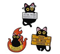 Broche en forme de chat « Everything Is Fine » - Broche en alliage de zinc noir ludique