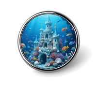 Broche en forme de château sous-marin pour homme, style steampunk, dragon, badges en émail, en alliage d'aluminium, pour chapeaux, chemises, sacs, vestes et accessoires (boutons ronds de 2,5 cm)