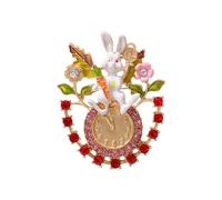 Broche en forme de compte à rebours pour femme et fille - Plaqué or - Strass rouges et roses - Horloge de temps - Cadeau de Noël ou de Thanksgiving