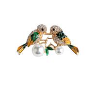 Broche en forme de coq en forme de poule avec cristaux et strass plaqué or et émail - Pour femme, Métal, Cristal