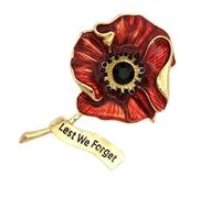 Broche en forme de coquelicots émaillés avec inscription « Lest We Forget » en cristal pour vétérans, jour commémoratif, dimanche, One Size, Comme décrit