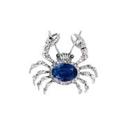 Broche En Forme De Crabe En Strass Pour Femmes Et Filles, Unisexe, Plaqué Argent,Cristal,Vintage, Animal Marin,Épingles à Revers,Décoration, Fête d'Anniversaire De Noël,Bijoux Cadeau (bleu foncé)
