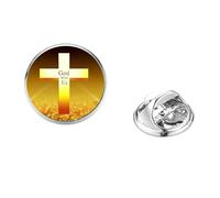 Broche en forme de croix dorée avec inscription « God With Us » - Église chrétienne Jésus - En acier inoxydable - Broche pour collier religieuse
