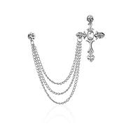 Broche en forme de croix dorée et argentée pour homme avec boucle en strass et chaîne à pompons, épingles à col de revers pour décoration de chemise, épingles à cravate en métal avec cadeau, Acier