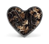 Broche en forme de cœur à motif camouflage chêne, insigne métallique, accessoire pour veste, chapeau ou sac.