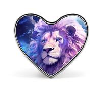 Broche en forme de cœur avec imprimé de lions violets dans l'espace, épingle à cravate amusante, décoration de bouton pour hommes et femmes