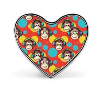 Broche en forme de cœur avec imprimé singe musical, épingle à cravate amusante, décoration de bouton pour hommes et femmes