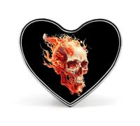 Broche en forme de cœur avec imprimé tête de mort et flamme - Décoration amusante pour homme et femme