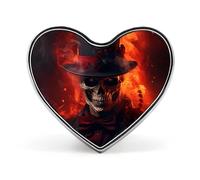 Broche en forme de cœur avec imprimé tête de mort et flammes - Décoration amusante pour homme et femme
