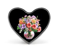 Broche en forme de cœur avec imprimé vase à fleurs, épingle à cravate amusante, décoration de bouton pour hommes et femmes, forme d'amour, style
