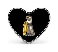 Broche en forme de cœur avec loutre tenant une serviette, badge à épingler pour sac, chemise ou soirée, bijou personnalisé