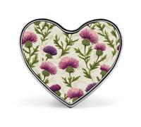 Broche en forme de cœur avec motif de chardon écossais, idéale pour décorer un sac, une chemise ou une soirée. Bijou personnalisé.