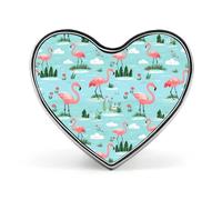 Broche en forme de cœur avec motif de flamant rose mignon et imprimé, épingle à cravate amusante, décoration de bouton pour hommes et femmes, forme d'amour, style