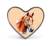 Broche en forme de cœur avec portrait coloré de cheval imprimé, épingle à cravate amusante, décoration de bouton pour hommes et femmes, forme d'amour, style