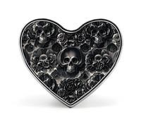 Broche en forme de cœur avec tête de mort et pingouin des montagnes enneigées, ornée d'une pivoine noire et d'une rose. Accessoire idéal pour hommes et femmes. Broche légère en émail de 2,5 cm, parfai