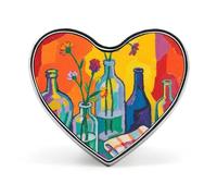 Broche en forme de cœur avec vase coloré et lion cosmique, idéale pour sacs à dos ou revers de vestes. Parfaite pour la Saint-Valentin ou un anniversaire.