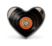 Broche en forme de cœur en forme de disque vinyle vintage, style art moderne du milieu du siècle, pour homme et femme, accessoire de costume, épinglette en émail léger de 2,5 cm, pour sacs à dos, chap