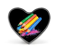 Broche en forme de cœur imprimée avec des crayons de couleur, épingle à cravate amusante, décoration de bouton pour hommes et femmes, forme d'amour, style