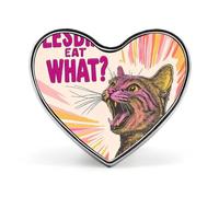 Broche en forme de cœur « Lesbiennes mangent ce que chat » - Insigne métallique - Accessoires pour veste, chapeau ou sac