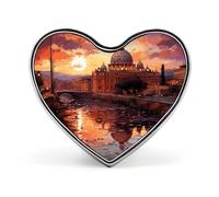 Broche en forme de cœur, motif flocons de neige et sapins de Noël au coucher du soleil à Rome, pour homme et femme, accessoire de costume, épinglette légère en émail de 2,5 cm, pour sacs à dos, chapea