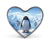 Broche en forme de cœur, pingouin et glace de l'Antarctique, 2,5 cm, en métal léger et aux bords lisses. Un cadeau polyvalent pour chemises, vestes et sacs, idéal pour les amis et la famille.