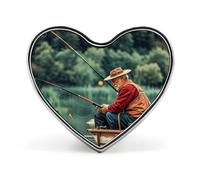 Broche en forme de cœur pour femme, pour chapeau, sac, costume, cravate, mariage, anniversaire, pêche, lac, pêcheurs imprimés, Saint-Valentin, Love form, Aluminium, Alliage d'aluminium